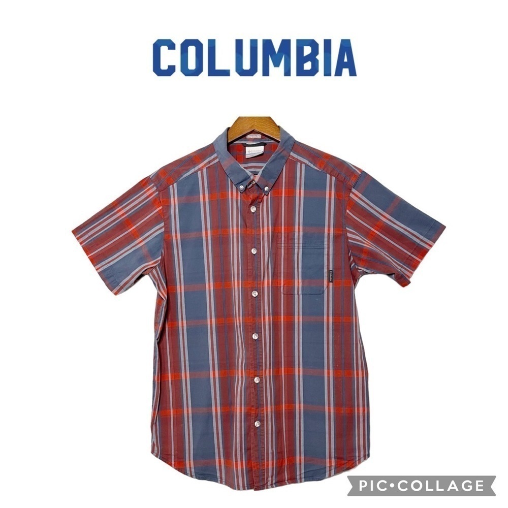Columbia regular fit men plaid short sleeve shirt red blue size L